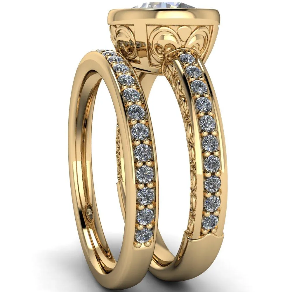 Dorothy Round Center Stone Filigree Bezel and Accent Ring