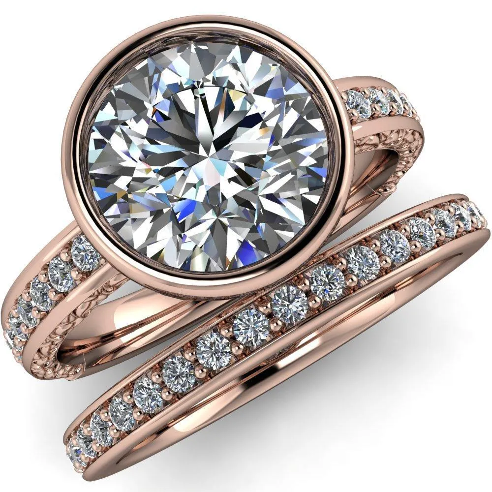 Dorothy Round Center Stone Filigree Bezel and Accent Ring