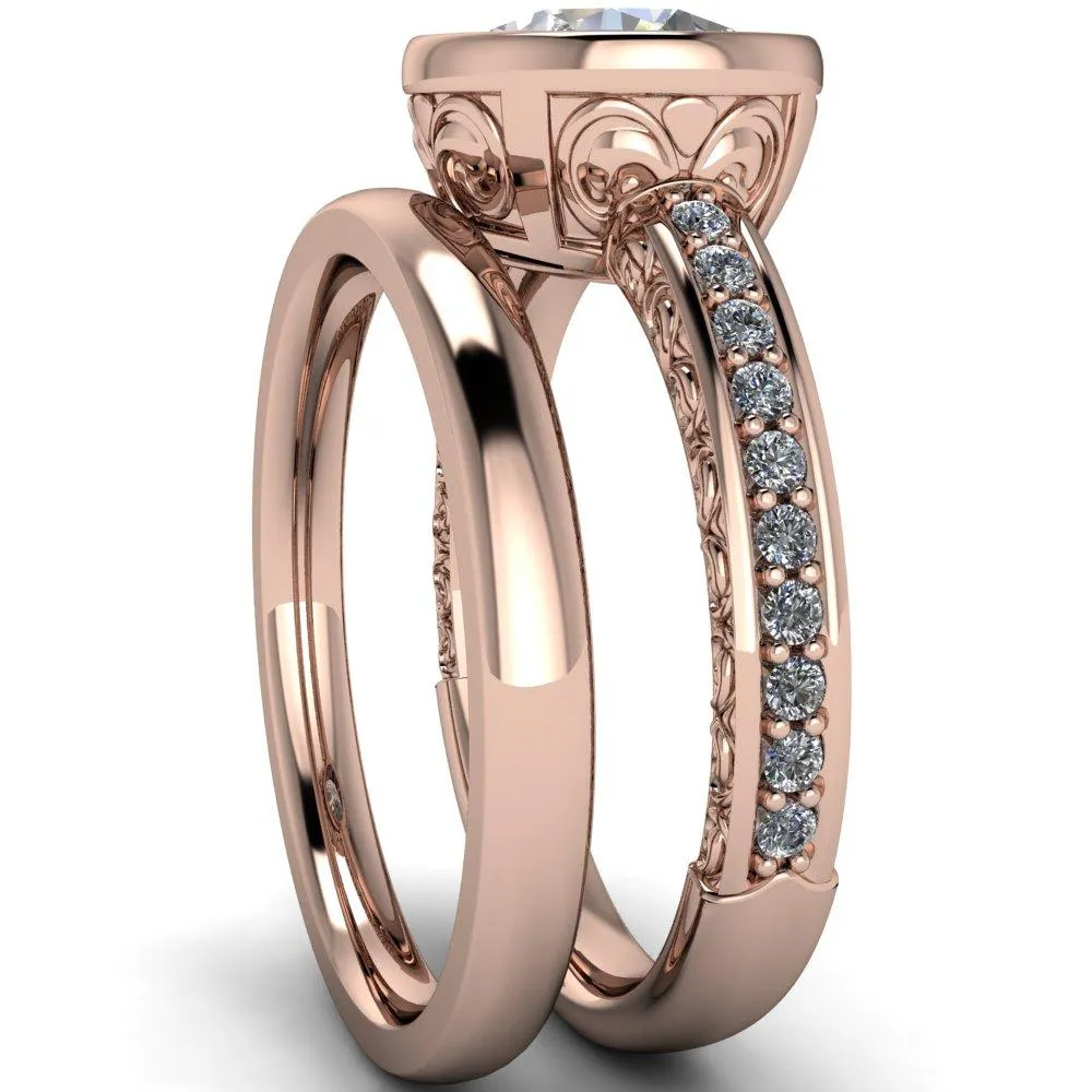 Dorothy Round Center Stone Filigree Bezel and Accent Ring
