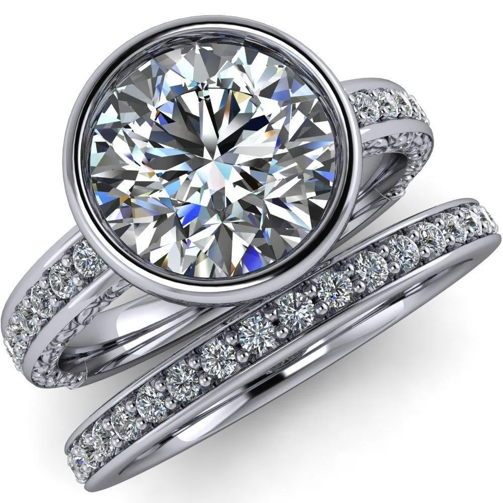 Dorothy Round Center Stone Filigree Bezel and Accent Ring