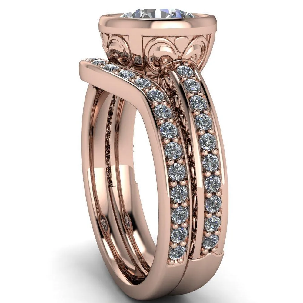 Dorothy Round Center Stone Filigree Bezel and Accent Ring