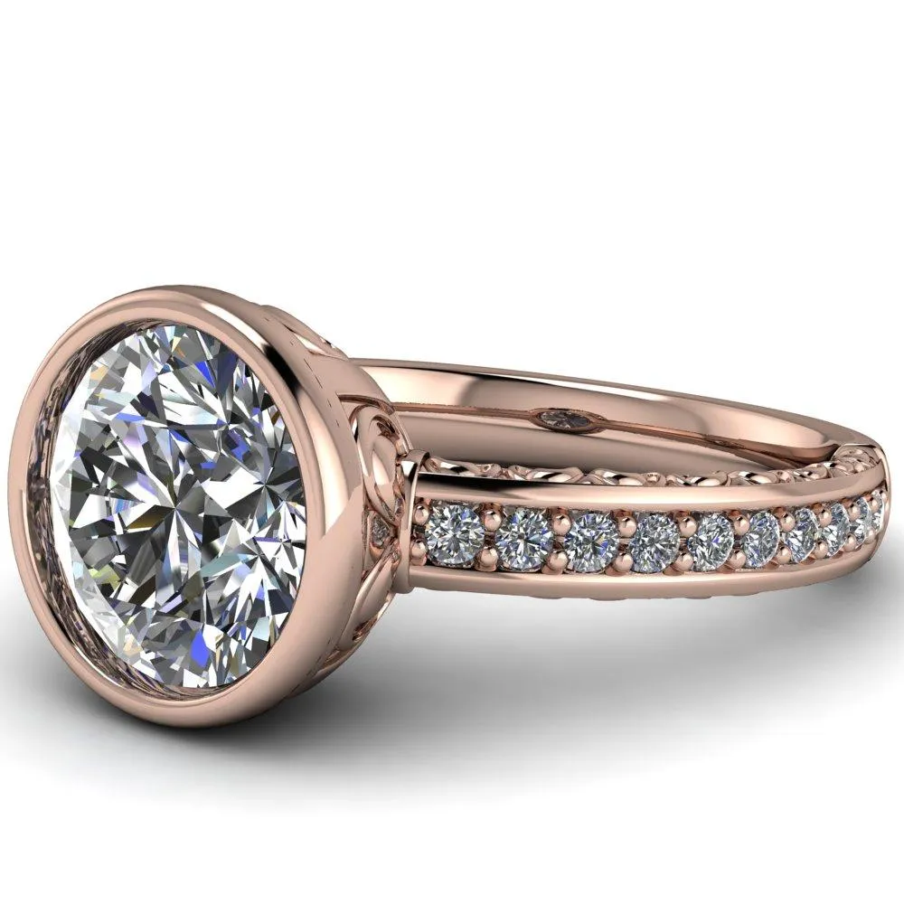 Dorothy Round Center Stone Filigree Bezel and Accent Ring