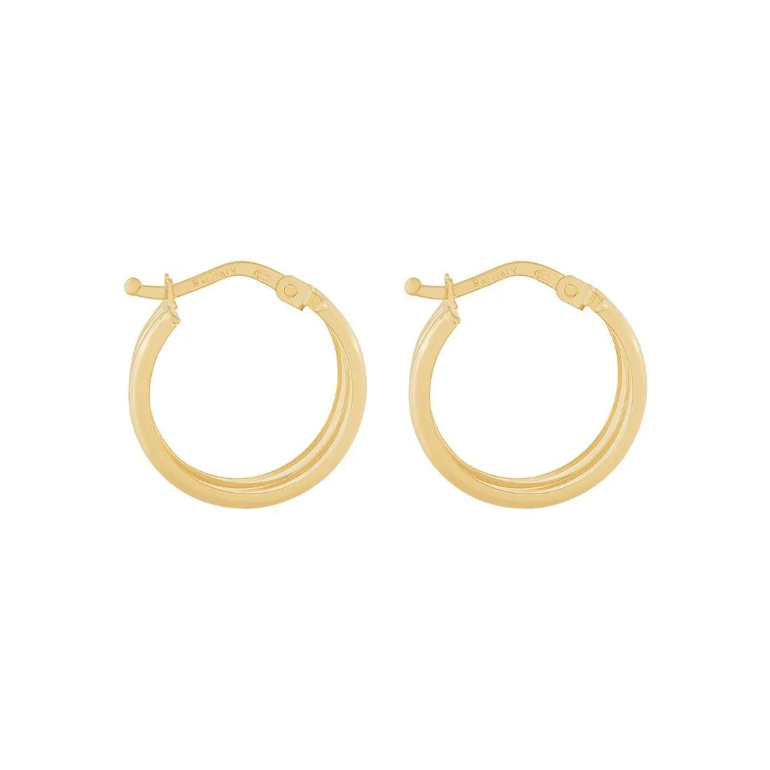Double Round Hoop Earrings 20mm in 9ct Yellow Gold Silver Infusion