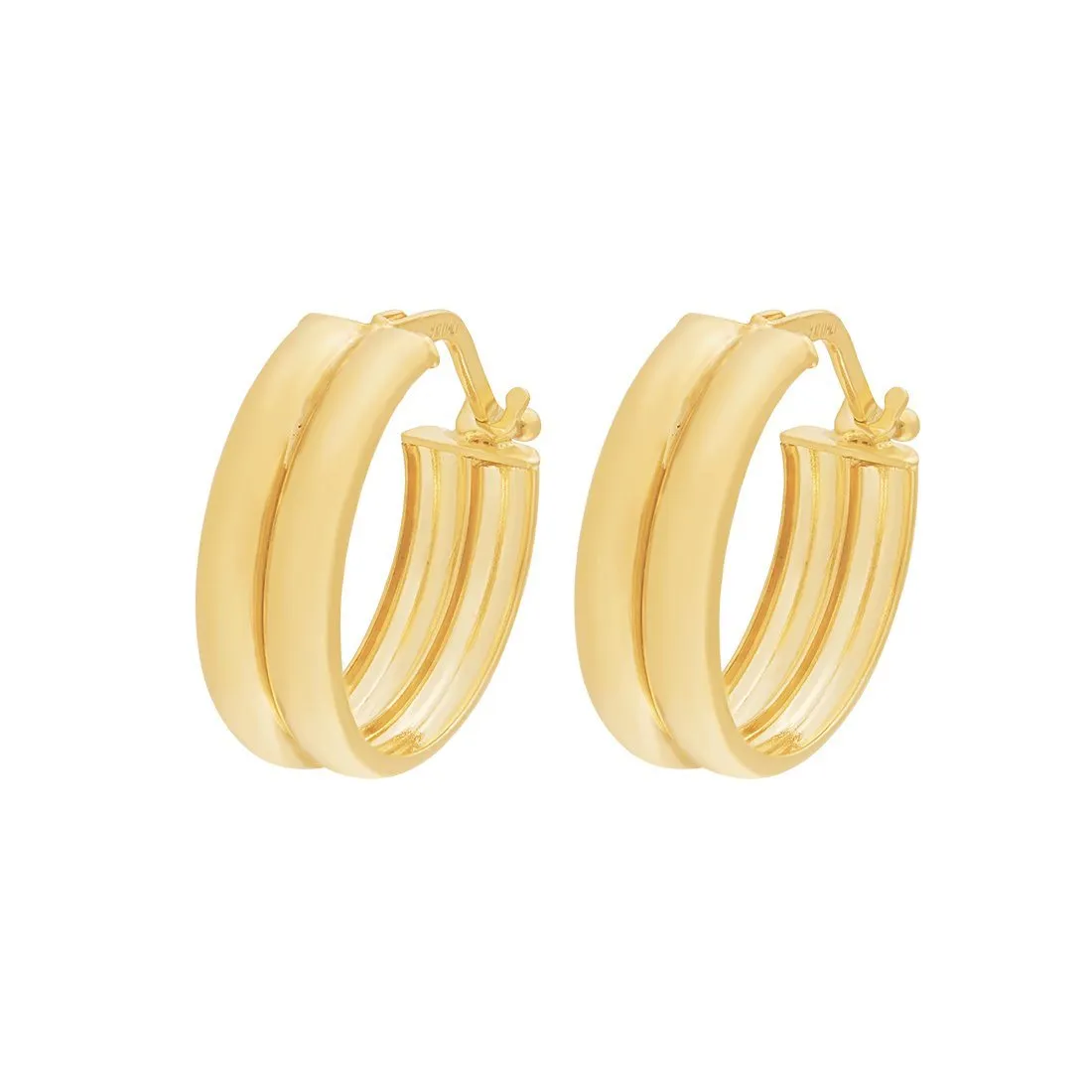 Double Round Hoop Earrings 20mm in 9ct Yellow Gold Silver Infusion