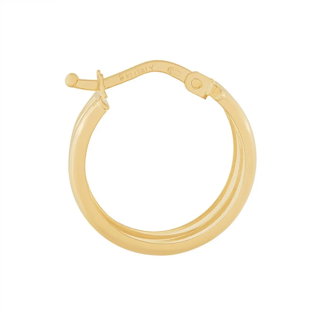 Double Round Hoop Earrings 20mm in 9ct Yellow Gold Silver Infusion