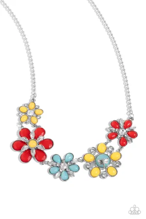 Dragonfly Decadence - Red - Yellow, and Blue Beaded Flower Paparazzi Short Necklace