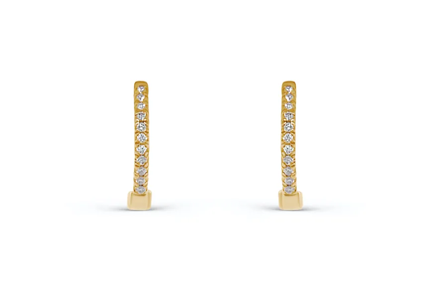 Earrings 14k Yellow Gold Round Mini Hoops & Diamonds
