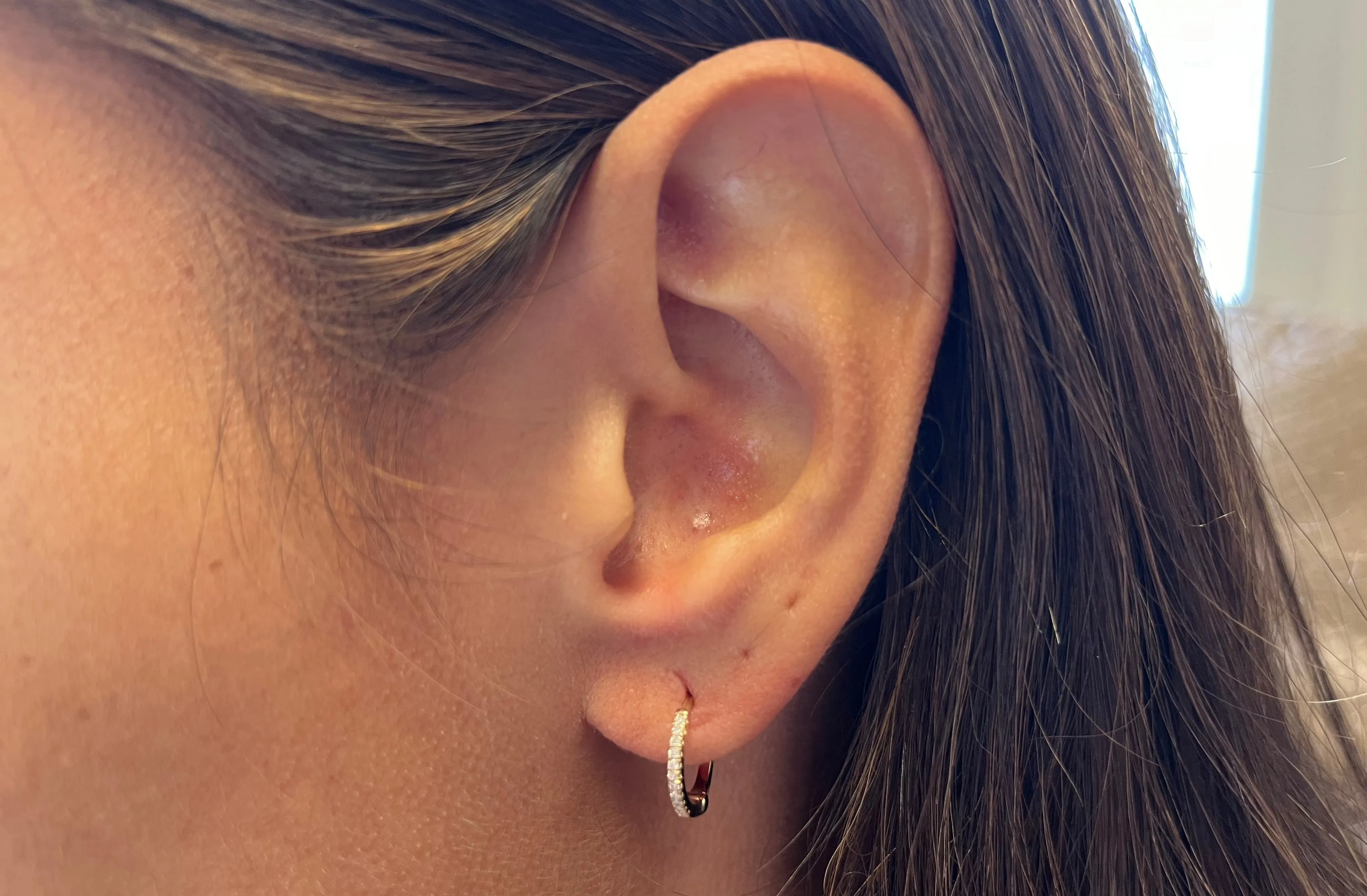 Earrings 14k Yellow Gold Round Mini Hoops & Diamonds