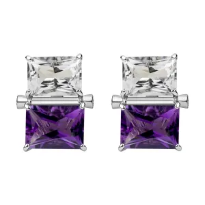 Earrings - Crystal, Amethyst And Diamond