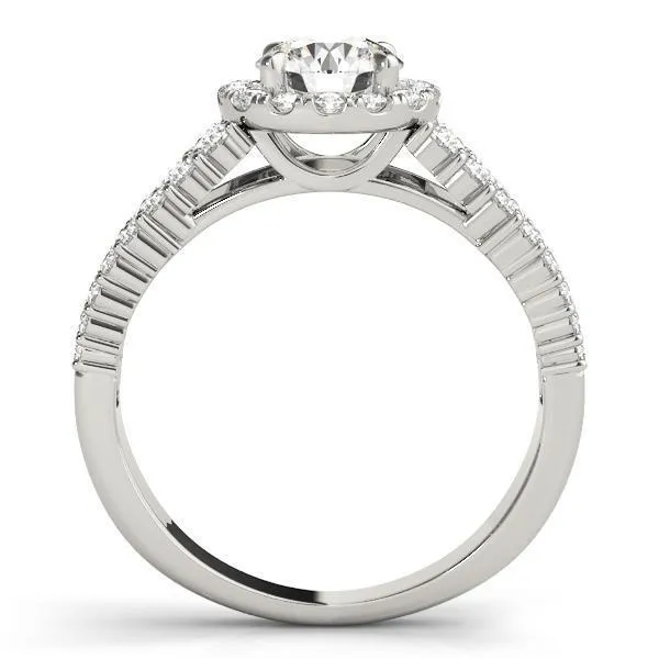 Echo Round Center Stone Triple Diamond Row with Halo Engagement Ring