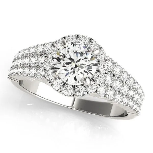 Echo Round Center Stone Triple Diamond Row with Halo Engagement Ring