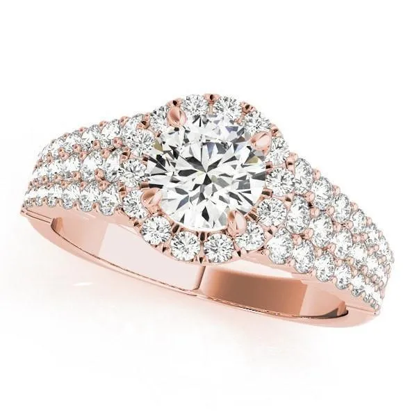 Echo Round Center Stone Triple Diamond Row with Halo Engagement Ring