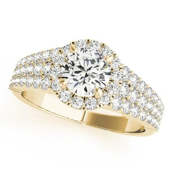 Echo Round Center Stone Triple Diamond Row with Halo Engagement Ring