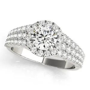 Echo Round Center Stone Triple Diamond Row with Halo Engagement Ring