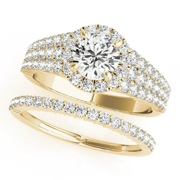 Echo Round Center Stone Triple Diamond Row with Halo Engagement Ring