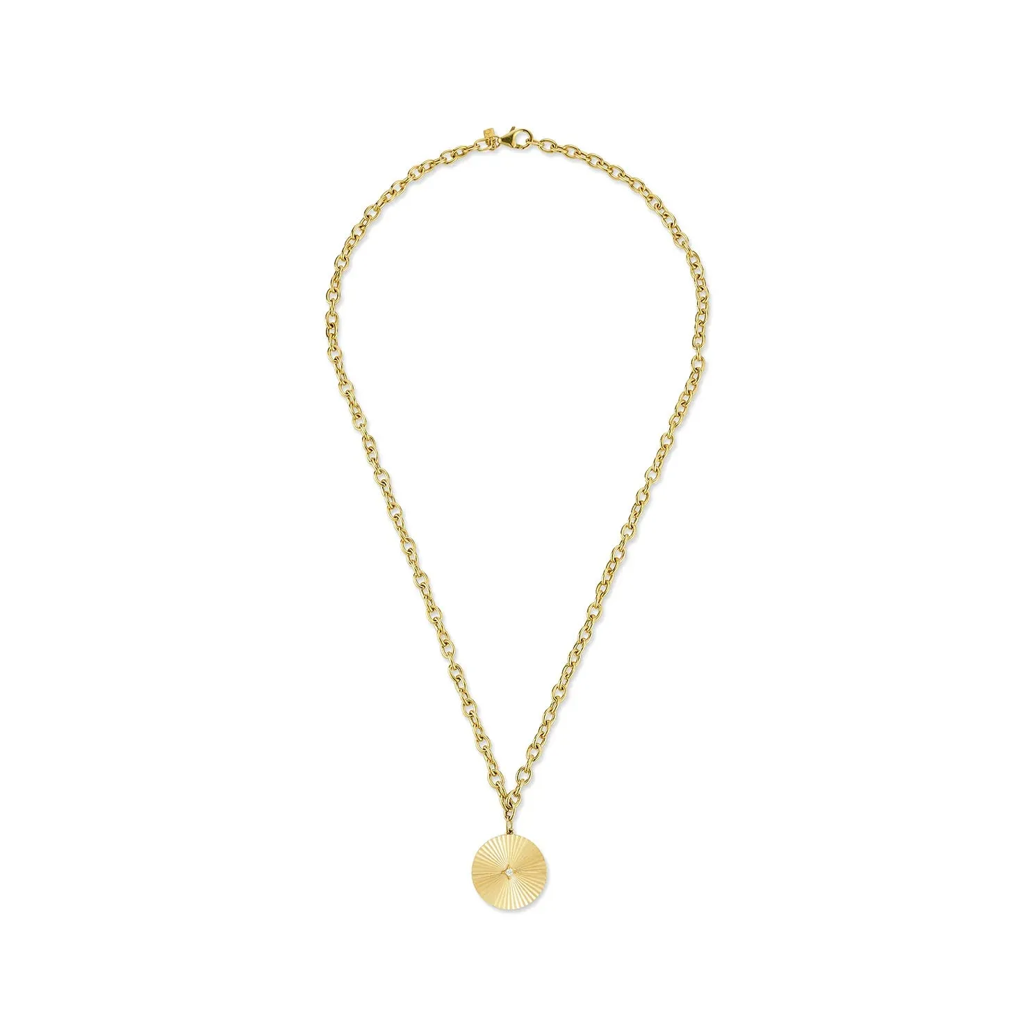 EF Collection Jumbo Gold and Diamond Fluted Disc Chain Necklace