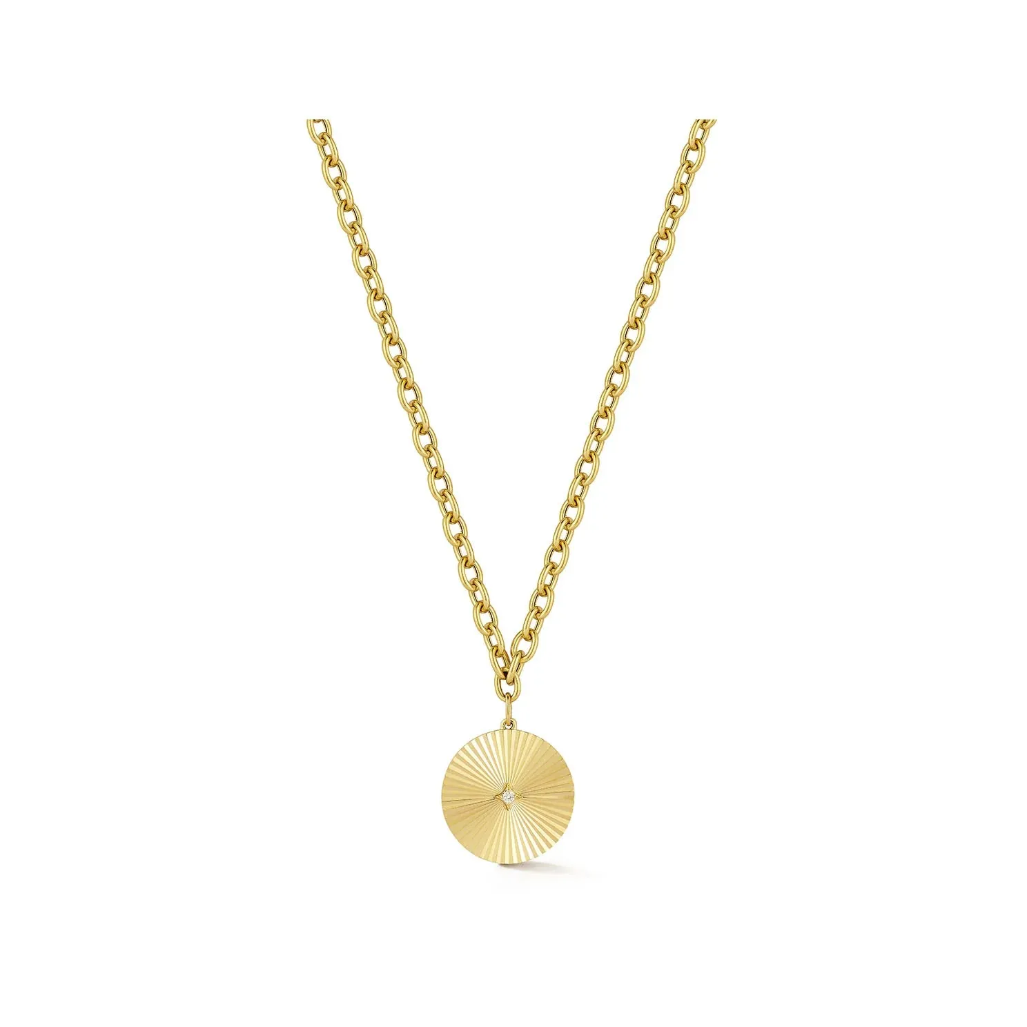 EF Collection Jumbo Gold and Diamond Fluted Disc Chain Necklace