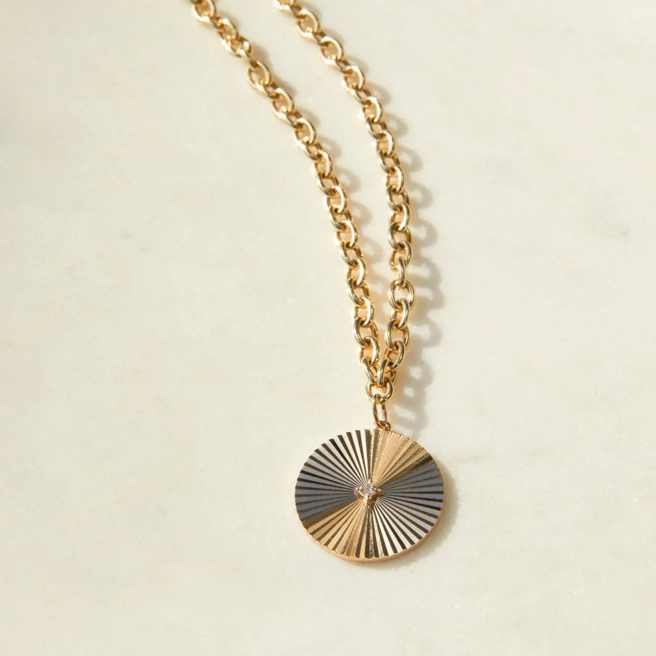 EF Collection Jumbo Gold and Diamond Fluted Disc Chain Necklace