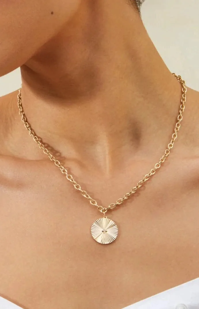 EF Collection Jumbo Gold and Diamond Fluted Disc Chain Necklace