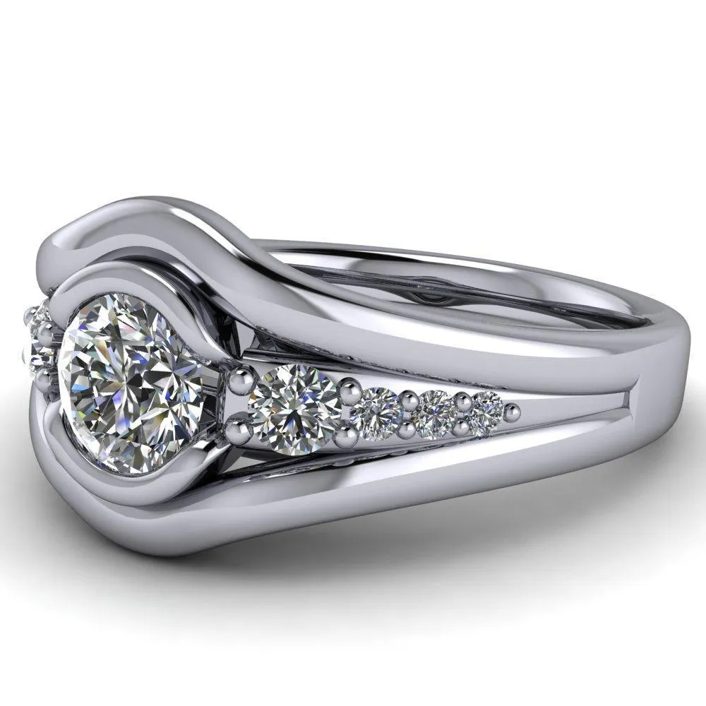 Elaine Round Center Stone Half-Bezel Accent Split Shank Ring