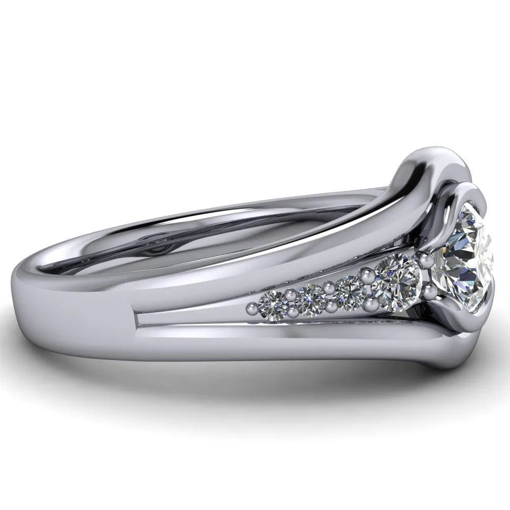 Elaine Round Center Stone Half-Bezel Accent Split Shank Ring