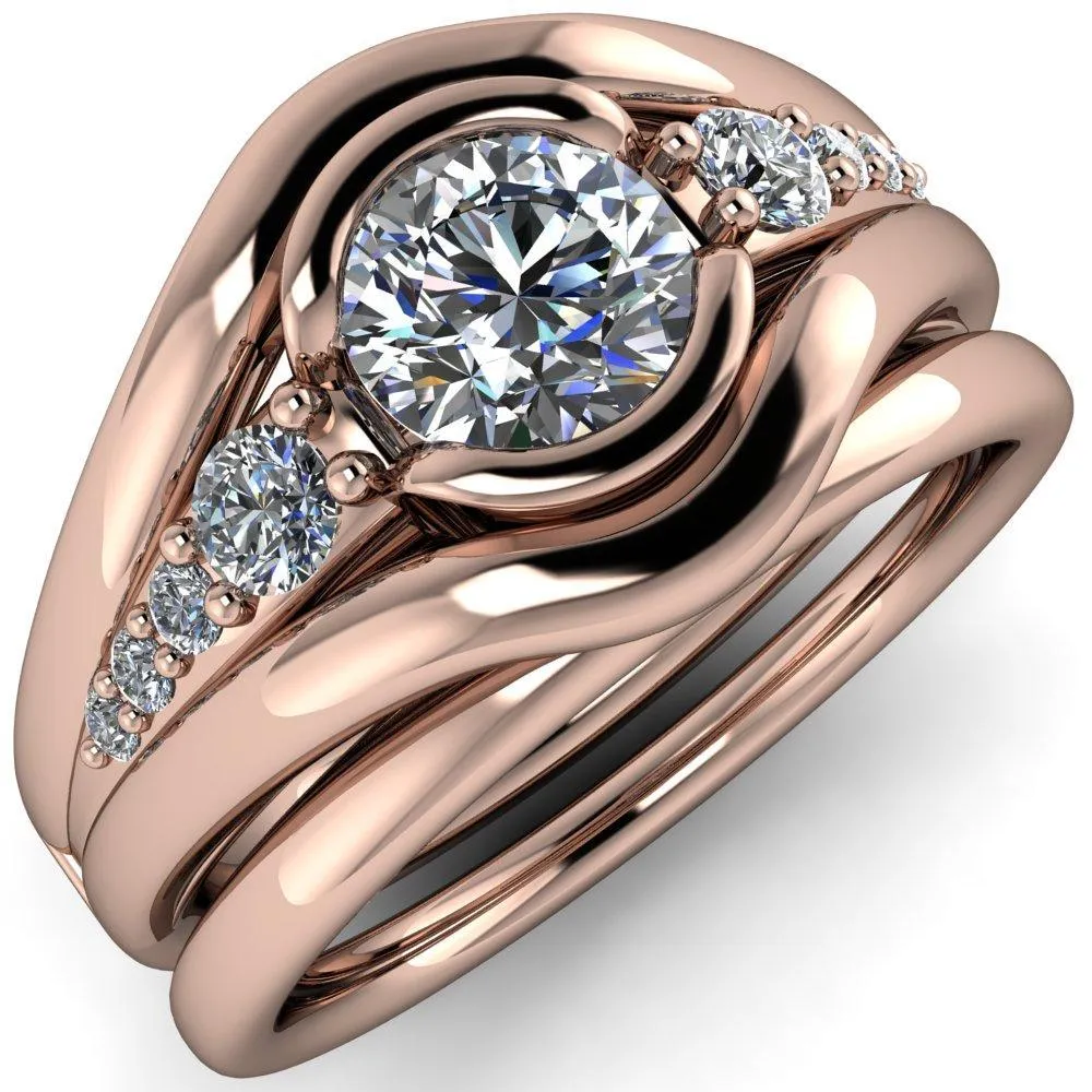 Elaine Round Center Stone Half-Bezel Accent Split Shank Ring