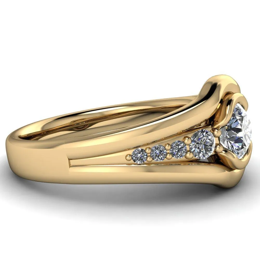 Elaine Round Center Stone Half-Bezel Accent Split Shank Ring
