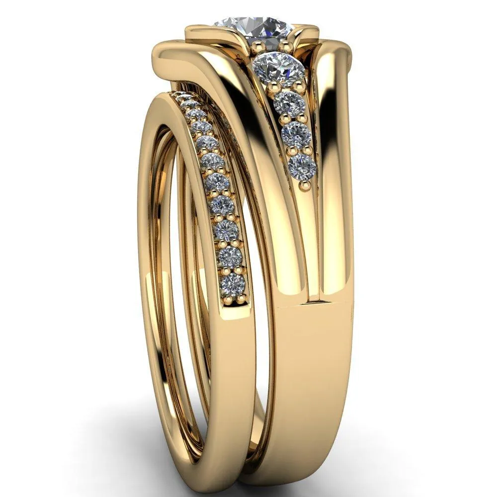 Elaine Round Center Stone Half-Bezel Accent Split Shank Ring