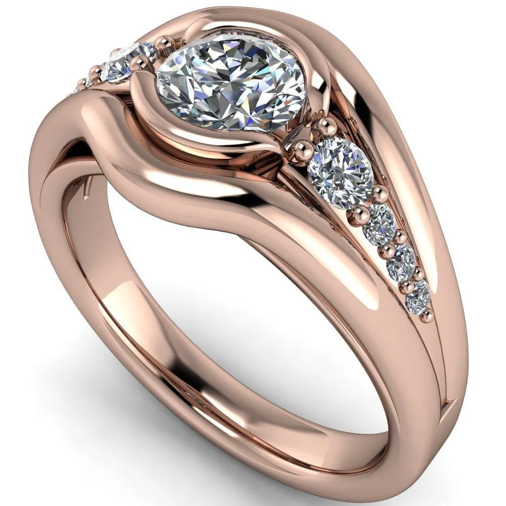 Elaine Round Center Stone Half-Bezel Accent Split Shank Ring