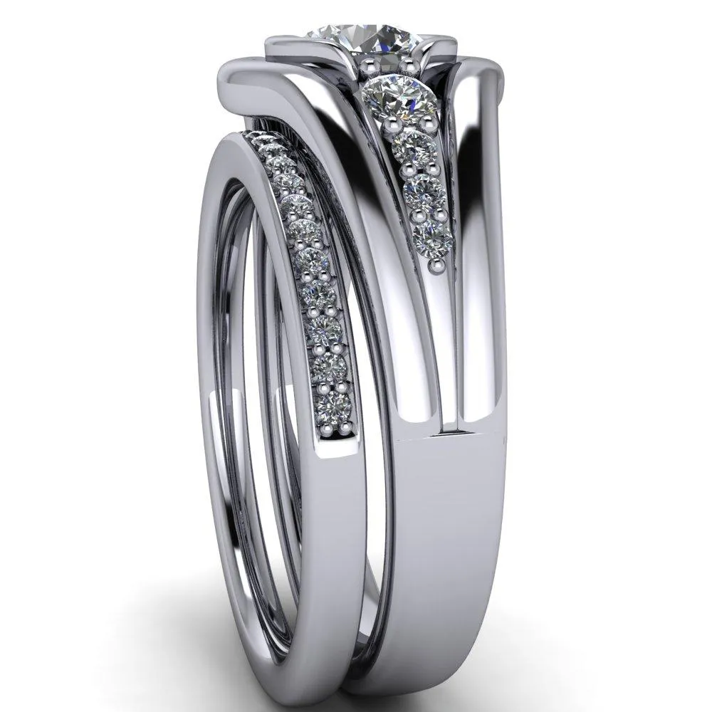 Elaine Round Center Stone Half-Bezel Accent Split Shank Ring