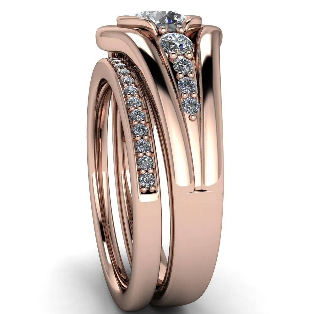 Elaine Round Center Stone Half-Bezel Accent Split Shank Ring