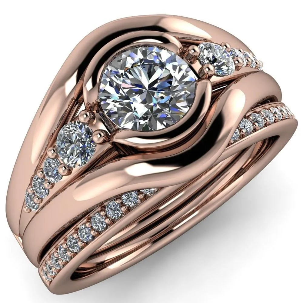 Elaine Round Center Stone Half-Bezel Accent Split Shank Ring