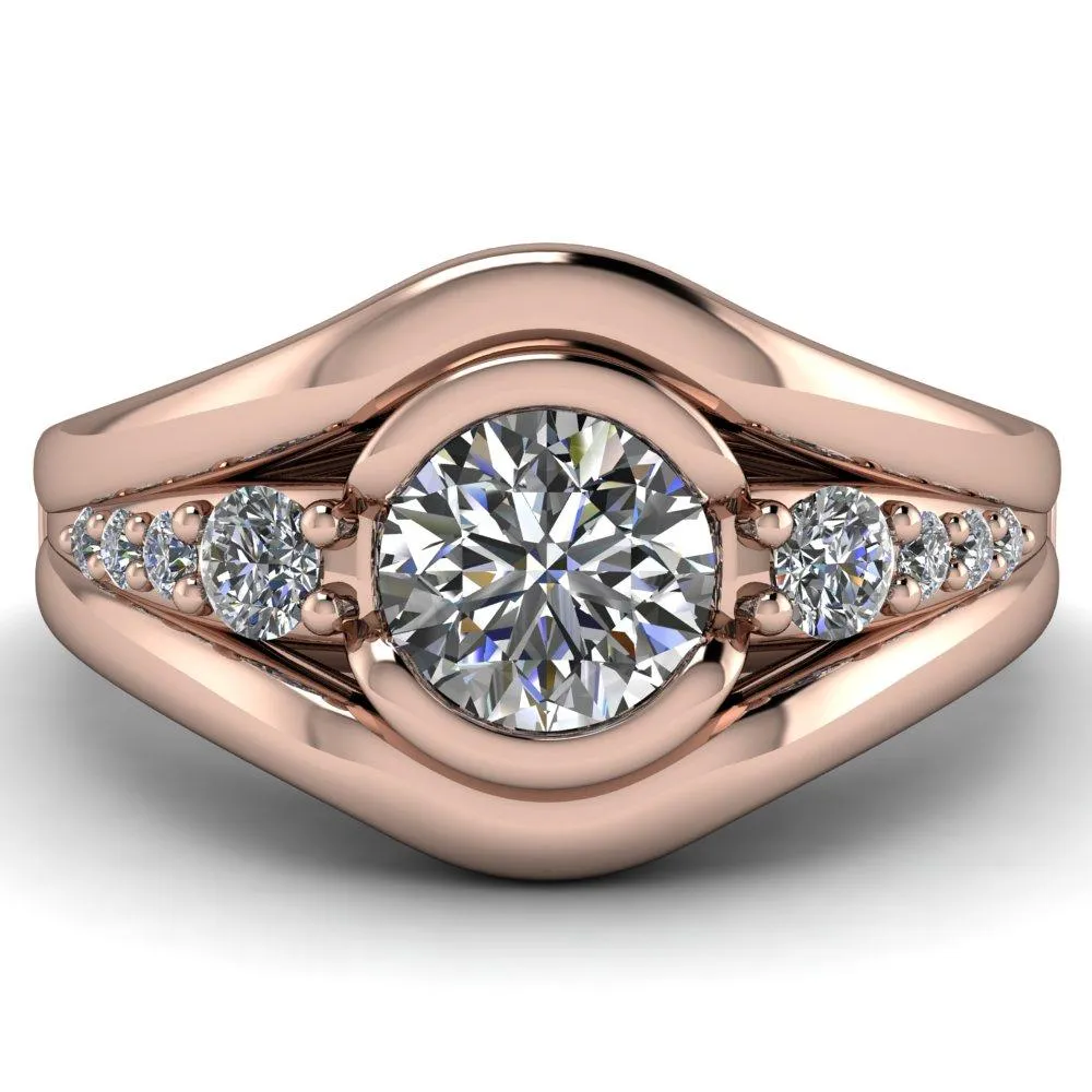 Elaine Round Center Stone Half-Bezel Accent Split Shank Ring