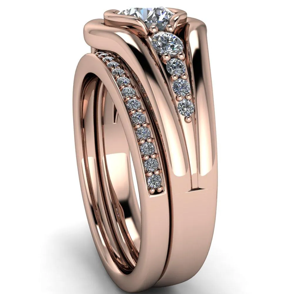 Elaine Round Center Stone Half-Bezel Accent Split Shank Ring