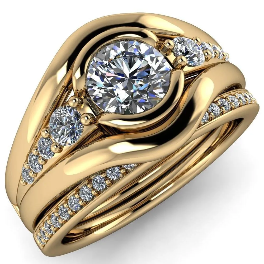 Elaine Round Center Stone Half-Bezel Accent Split Shank Ring