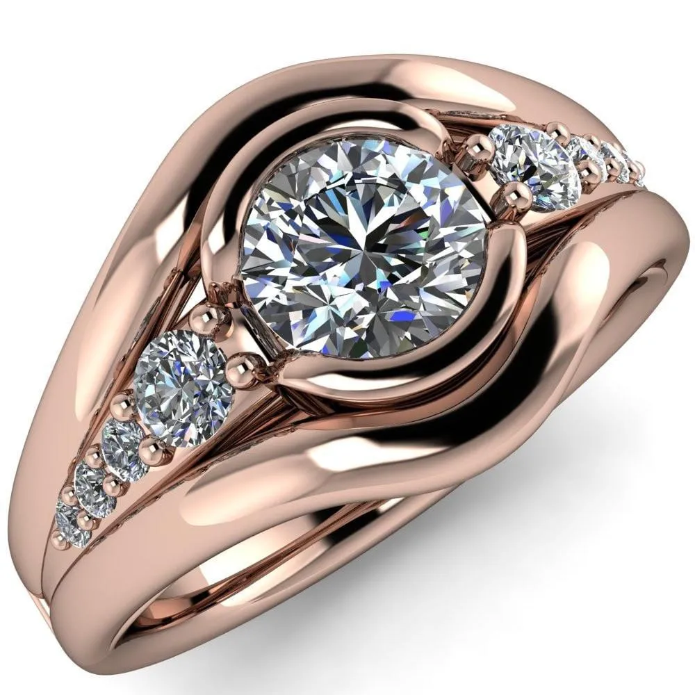 Elaine Round Center Stone Half-Bezel Accent Split Shank Ring