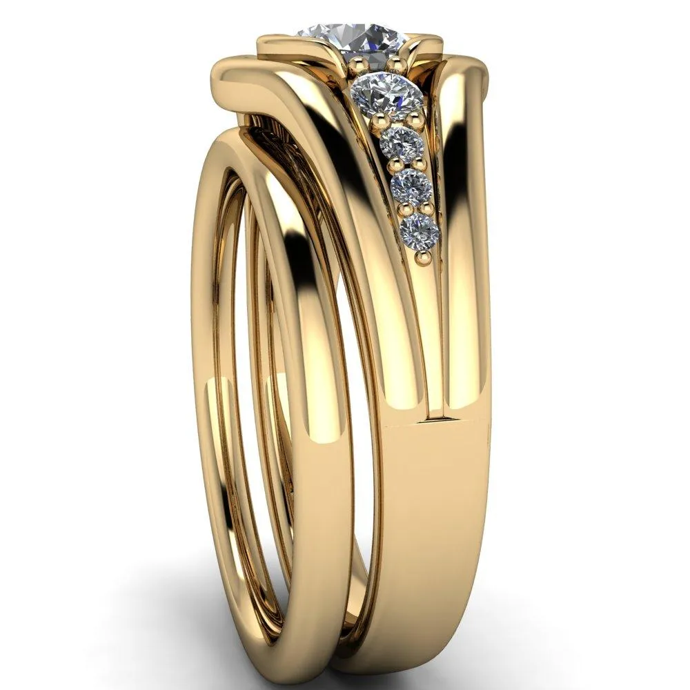 Elaine Round Center Stone Half-Bezel Accent Split Shank Ring