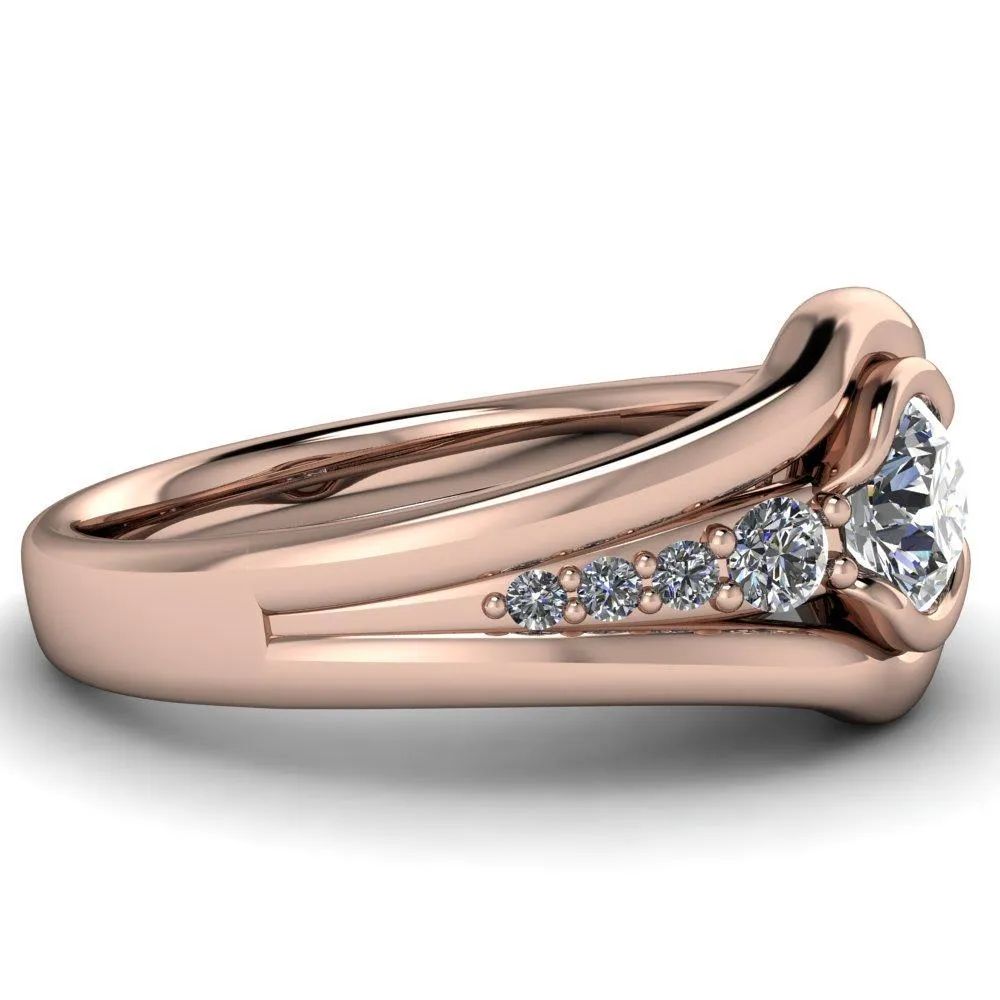 Elaine Round Center Stone Half-Bezel Accent Split Shank Ring
