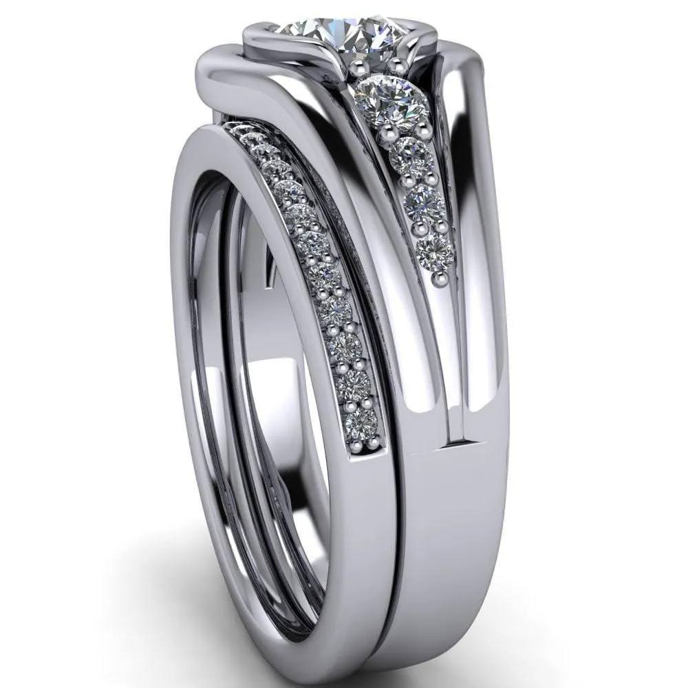 Elaine Round Center Stone Half-Bezel Accent Split Shank Ring