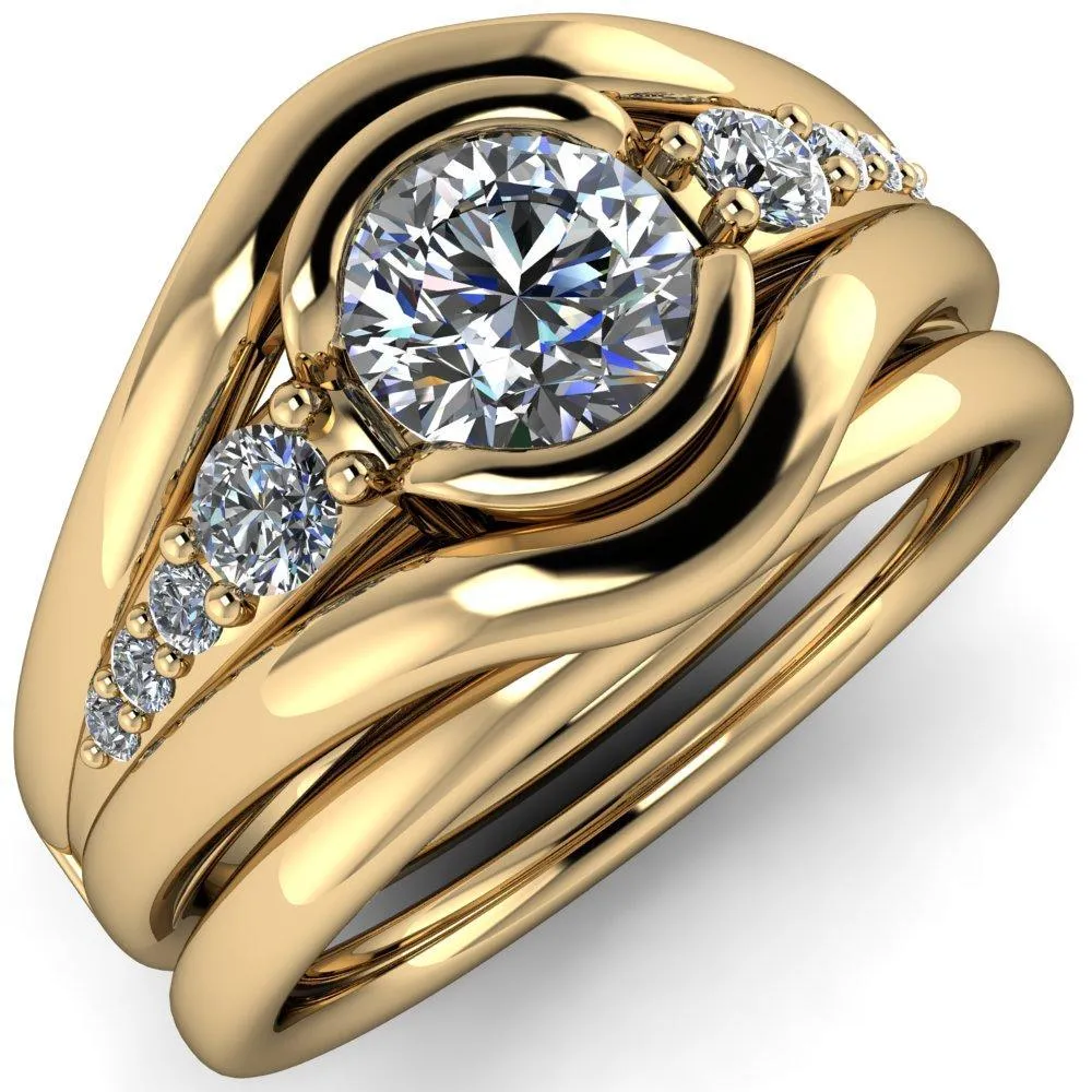 Elaine Round Center Stone Half-Bezel Accent Split Shank Ring
