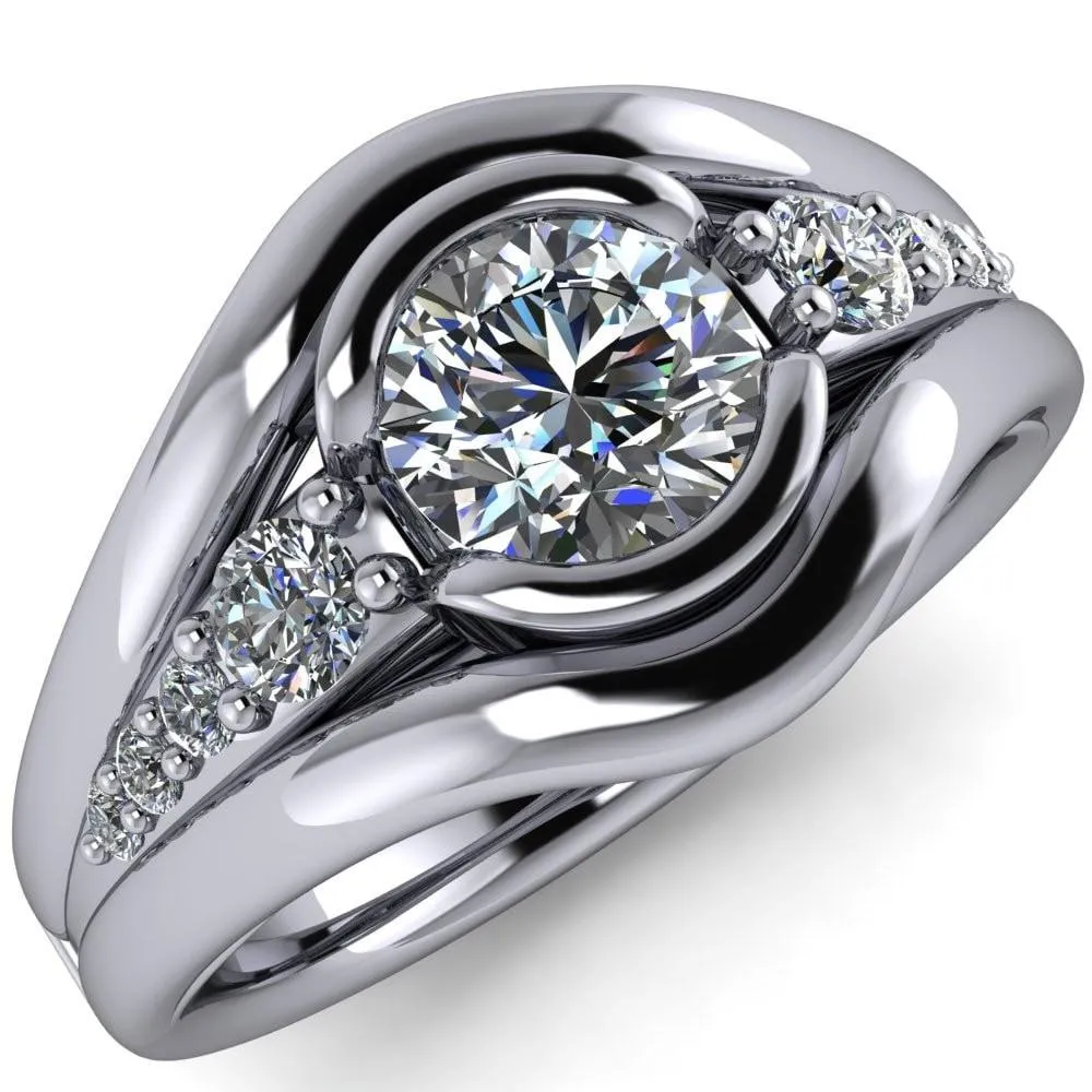 Elaine Round Center Stone Half-Bezel Accent Split Shank Ring