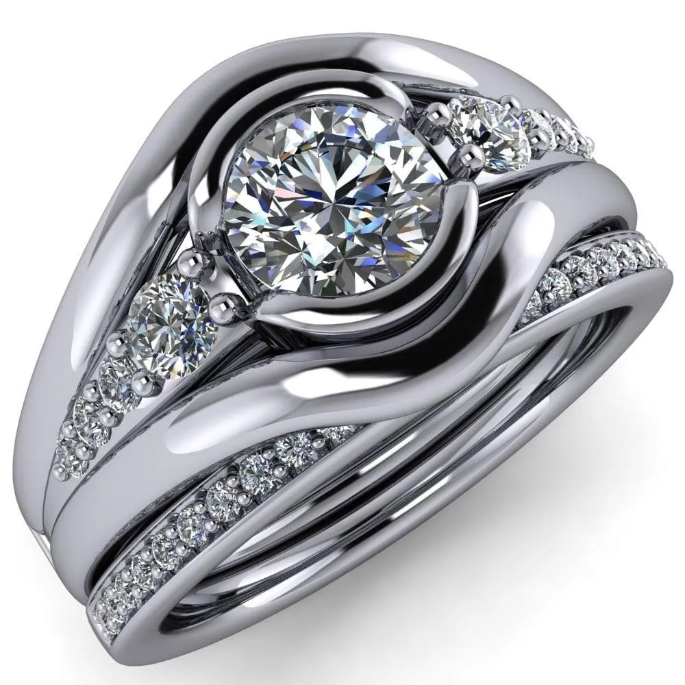 Elaine Round Center Stone Half-Bezel Accent Split Shank Ring
