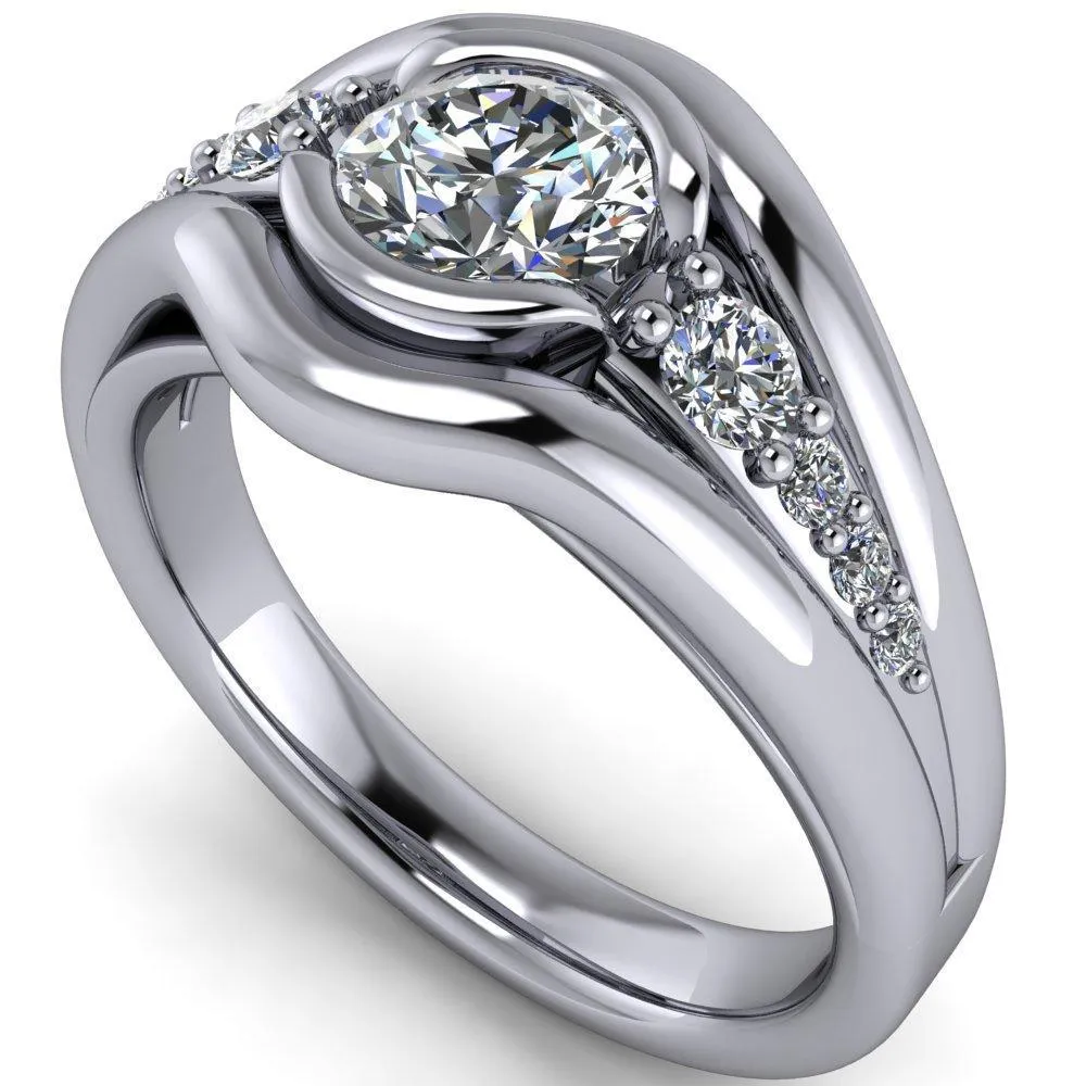 Elaine Round Center Stone Half-Bezel Accent Split Shank Ring