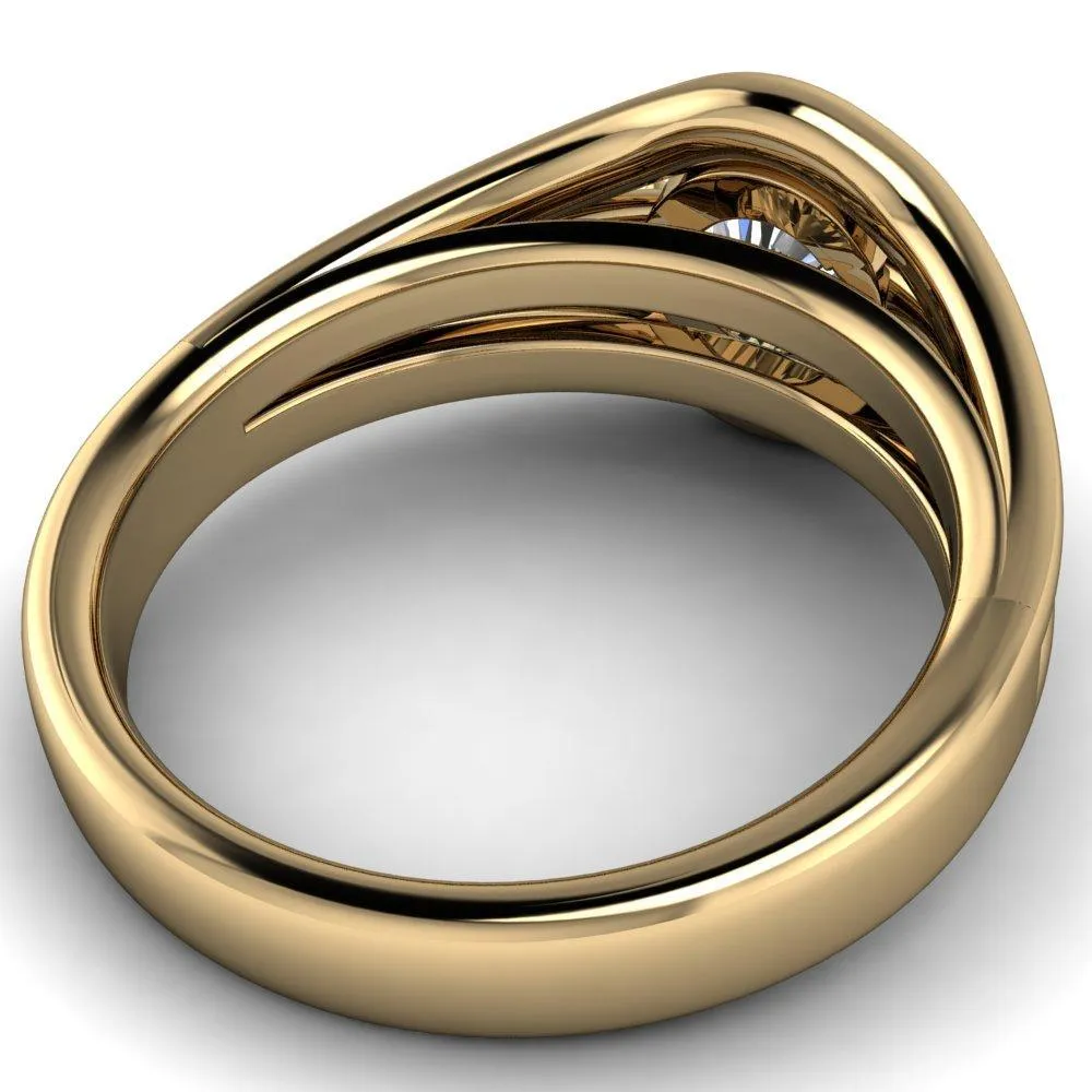 Elaine Round Center Stone Half-Bezel Accent Split Shank Ring