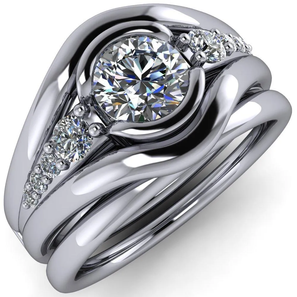 Elaine Round Center Stone Half-Bezel Accent Split Shank Ring