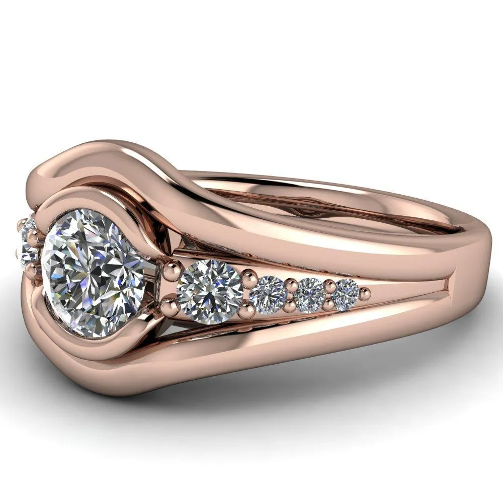 Elaine Round Center Stone Half-Bezel Accent Split Shank Ring