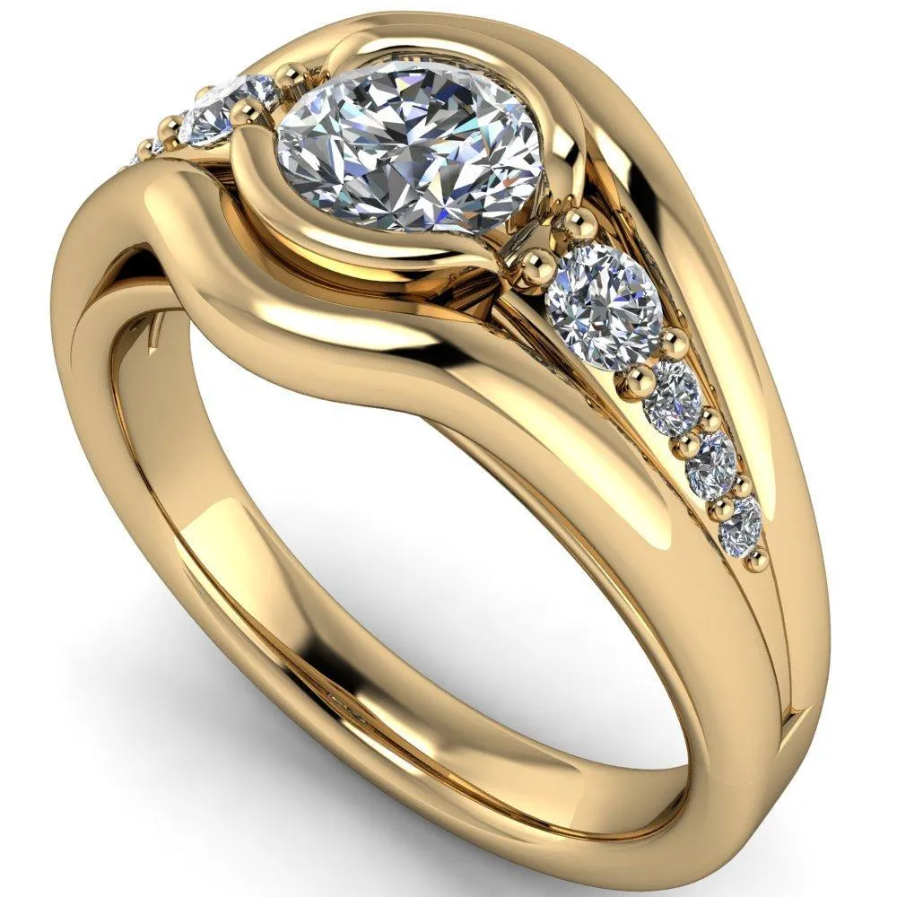 Elaine Round Center Stone Half-Bezel Accent Split Shank Ring