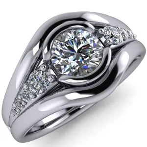 Elaine Round Center Stone Half-Bezel Accent Split Shank Ring