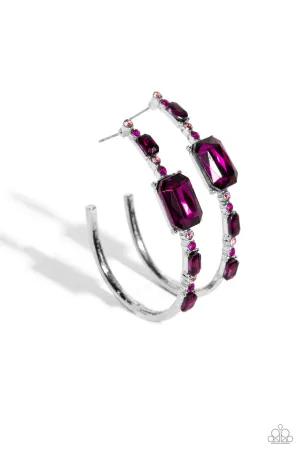 Elite Ensemble - Pink - Geometric Gem Paparazzi Hoop Earrings