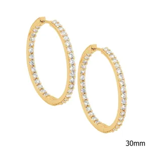 Ellani Sterling Silver CZ Set 30mm Gold PlateHoop Earrings E183G